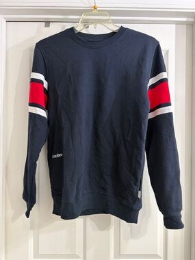 Another Label Men's Navy Crewneck Sweatshirt with Red Sleeve Stripes